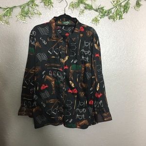 Ralph Lauren Equestrian Print Blouse Size 2X